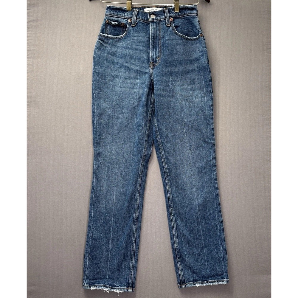 Abercrombie Curve Love 90s Straight Ultra High Rise Jeans Distressed Hem 26 / 2S
